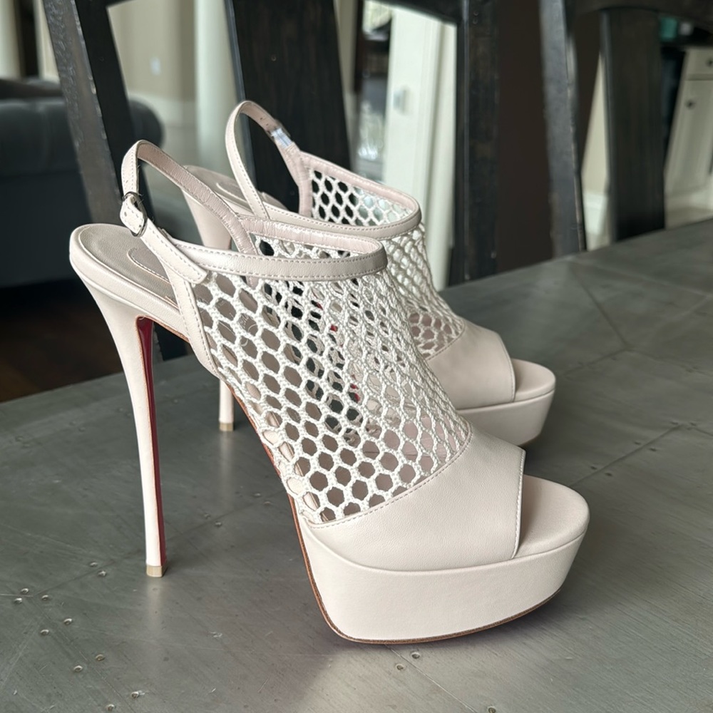 Christian Louboutin plougesta Alta leche light pink mesh leather stiletto sz 42